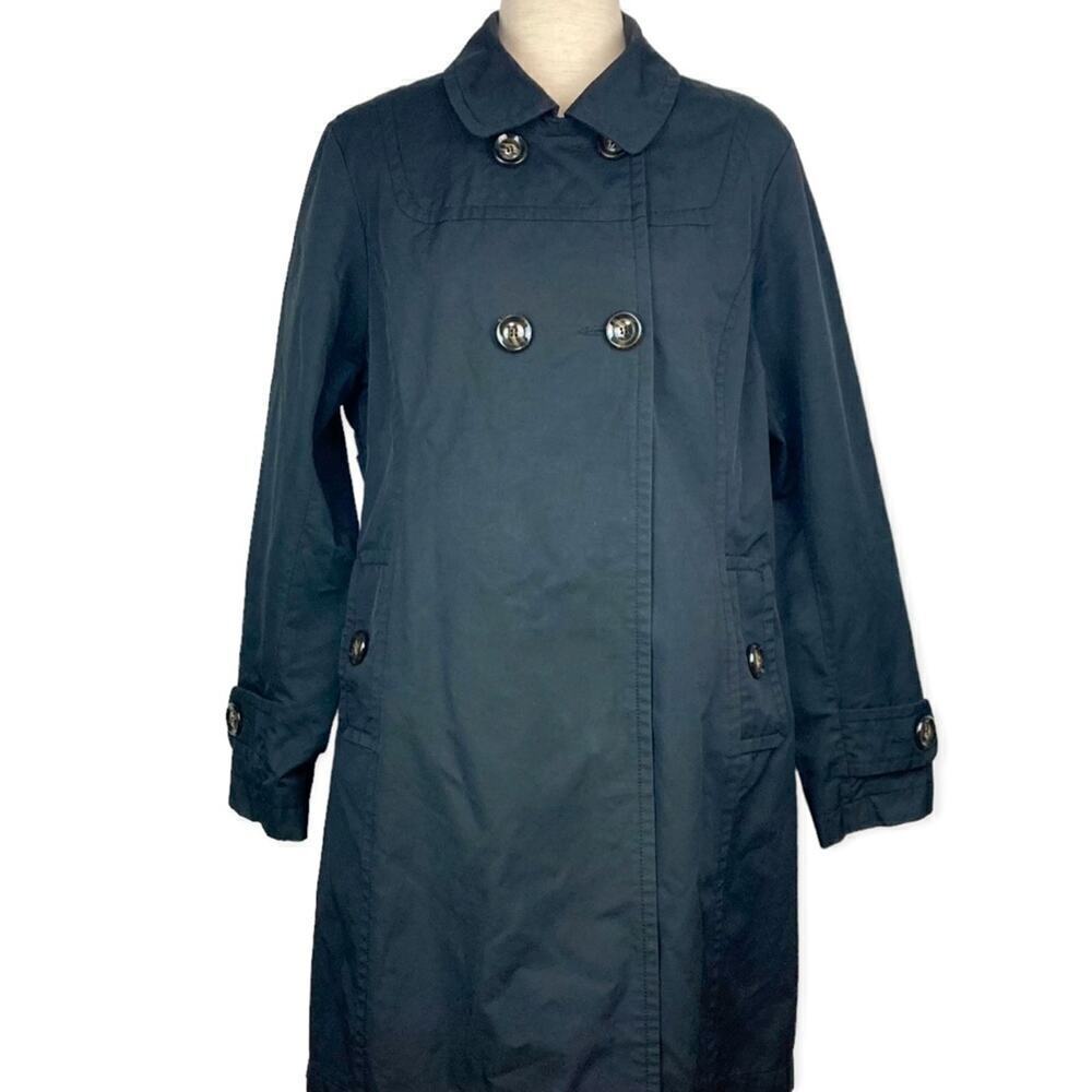 JONES NY Double Breasted Raincoat Trench Coat in Black